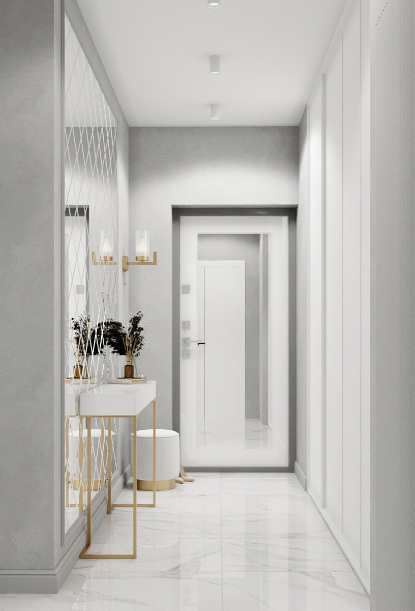 Обложка проекта: Квартира с современной гостиной с отсылками к ар-деко. Проект 2022 года