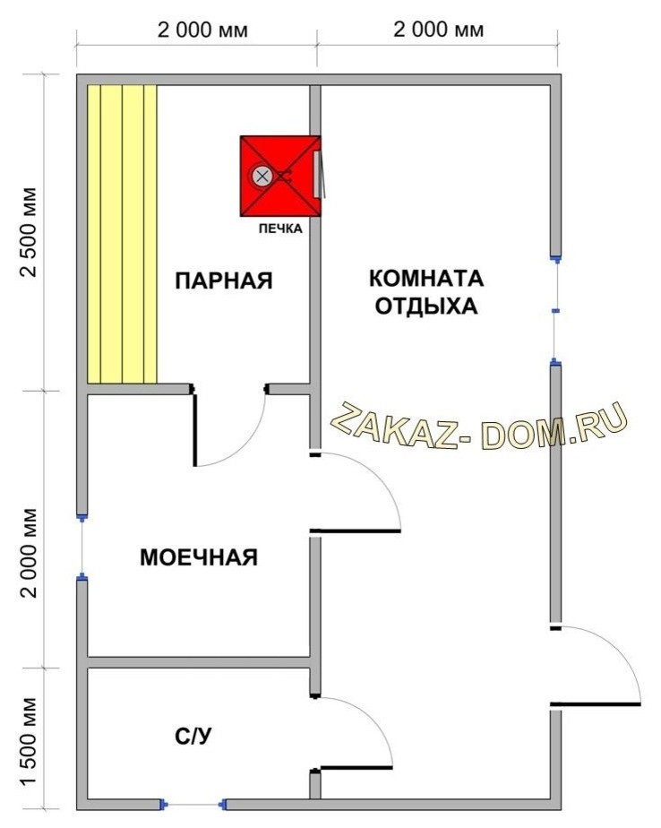 Баня из профилированного бруса (4х6 м) - Проект № Б-16