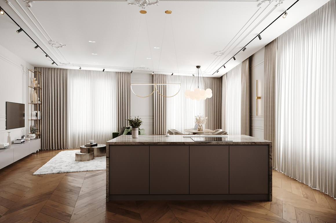 Светлый интерьер в стиле современная классика в ЖК Neva Haus - 177 кв. метров