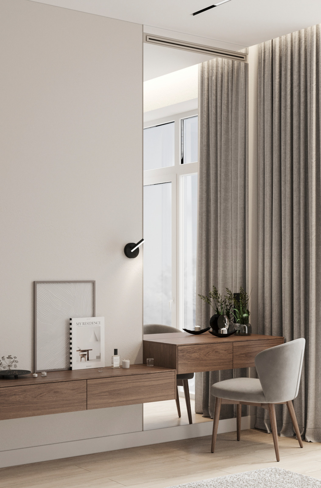 Стильный интерьер коттеджа с женской и мужской спальнями