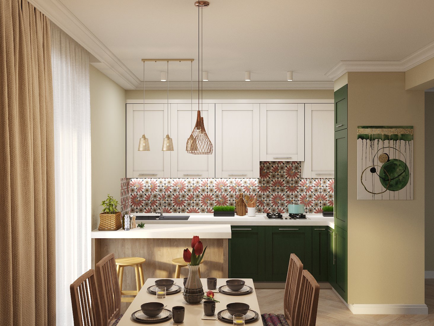 Дизайн проект кухни, гостиной и санузла