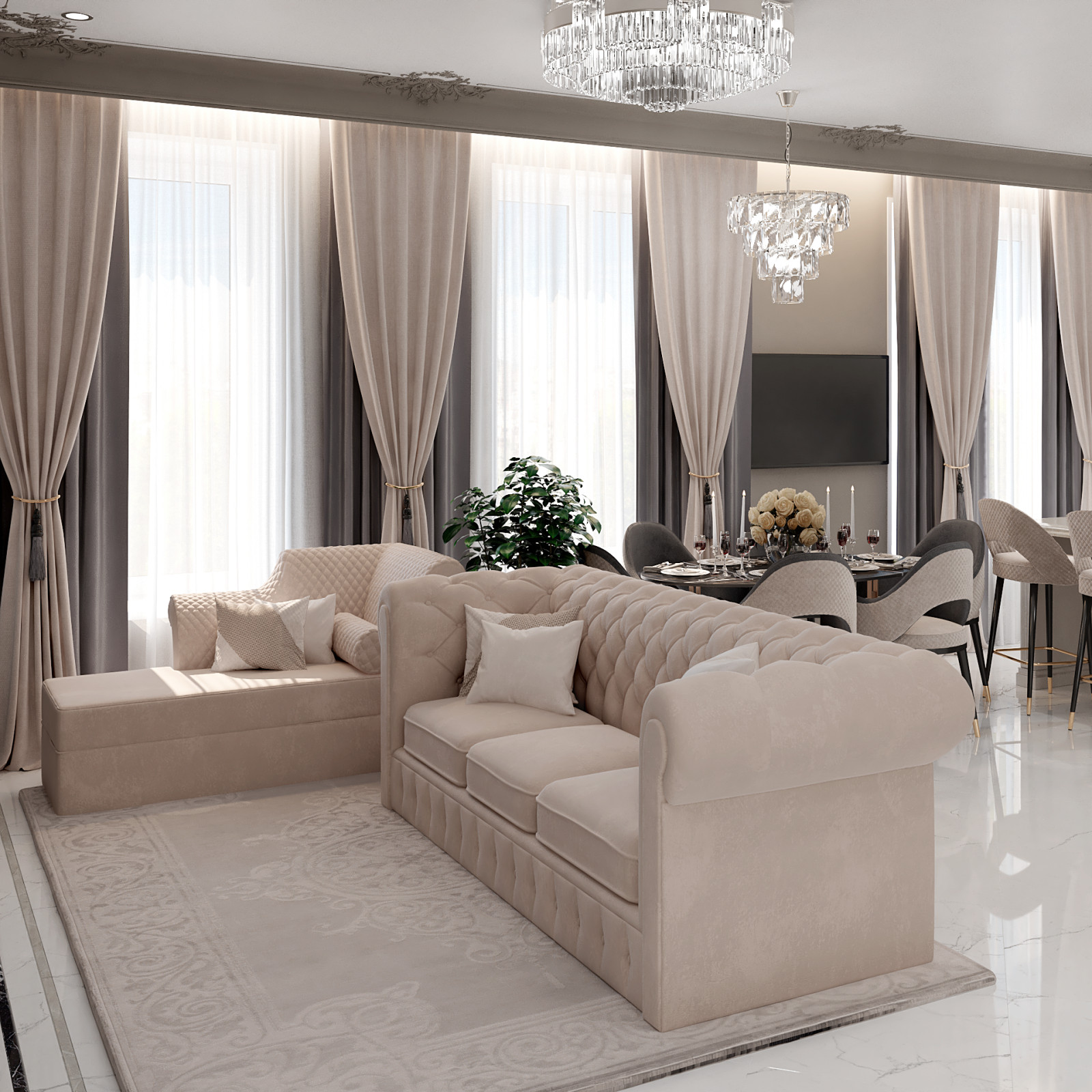 Гостиная в современном стиле в ЖК "Сердце Столицы"