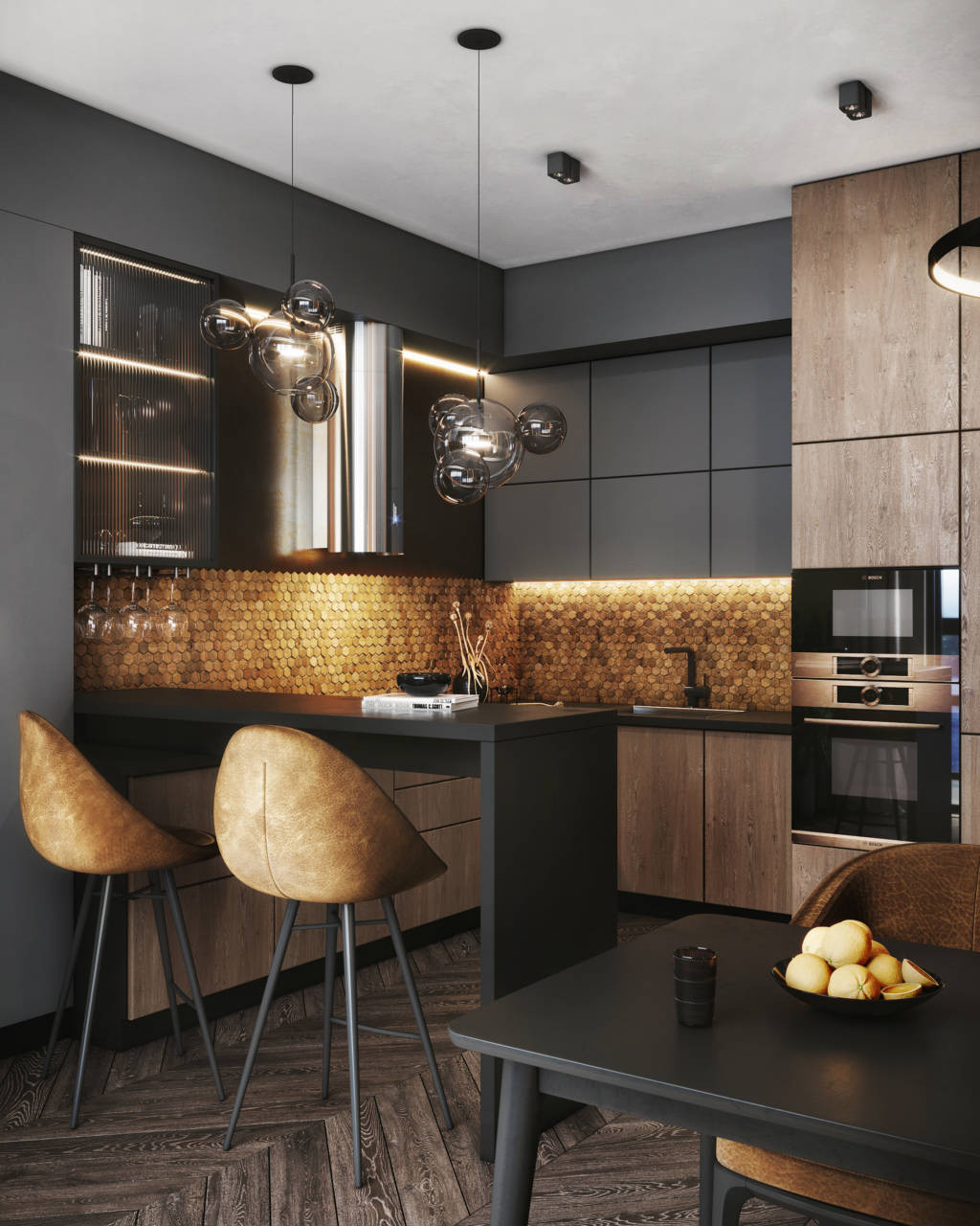 г. Санкт-Петербург, квартира 98 м2. Темно-золотой интерьер квартиры