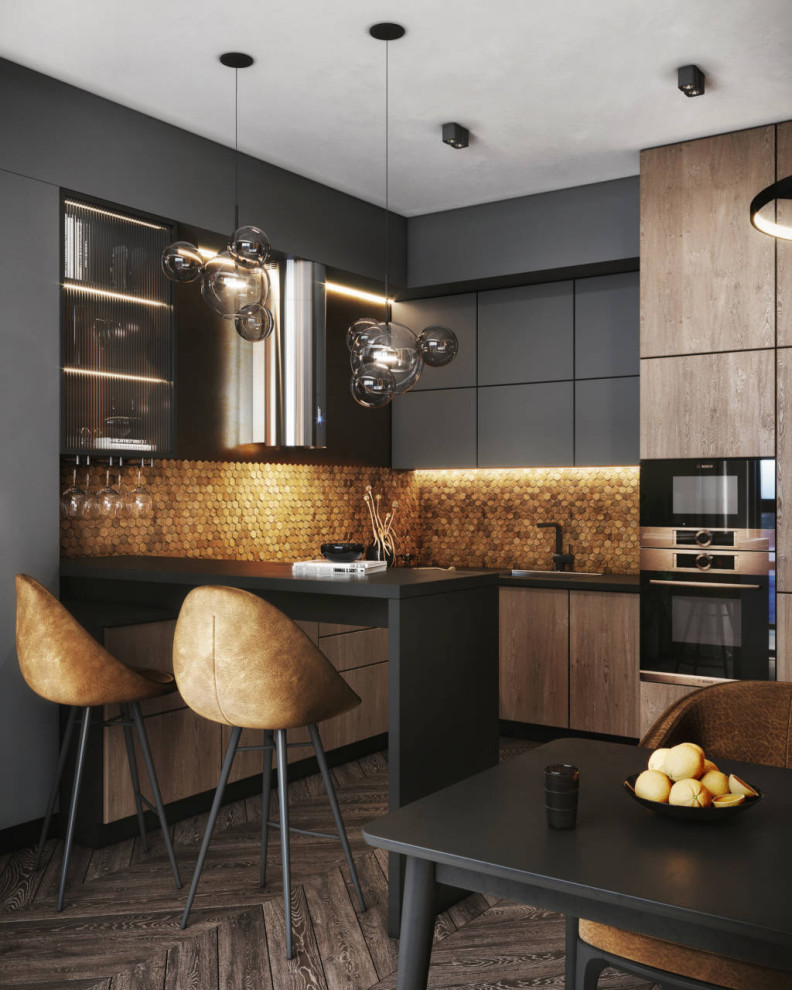 г. Санкт-Петербург, квартира 98 м2. Темно-золотой интерьер квартиры