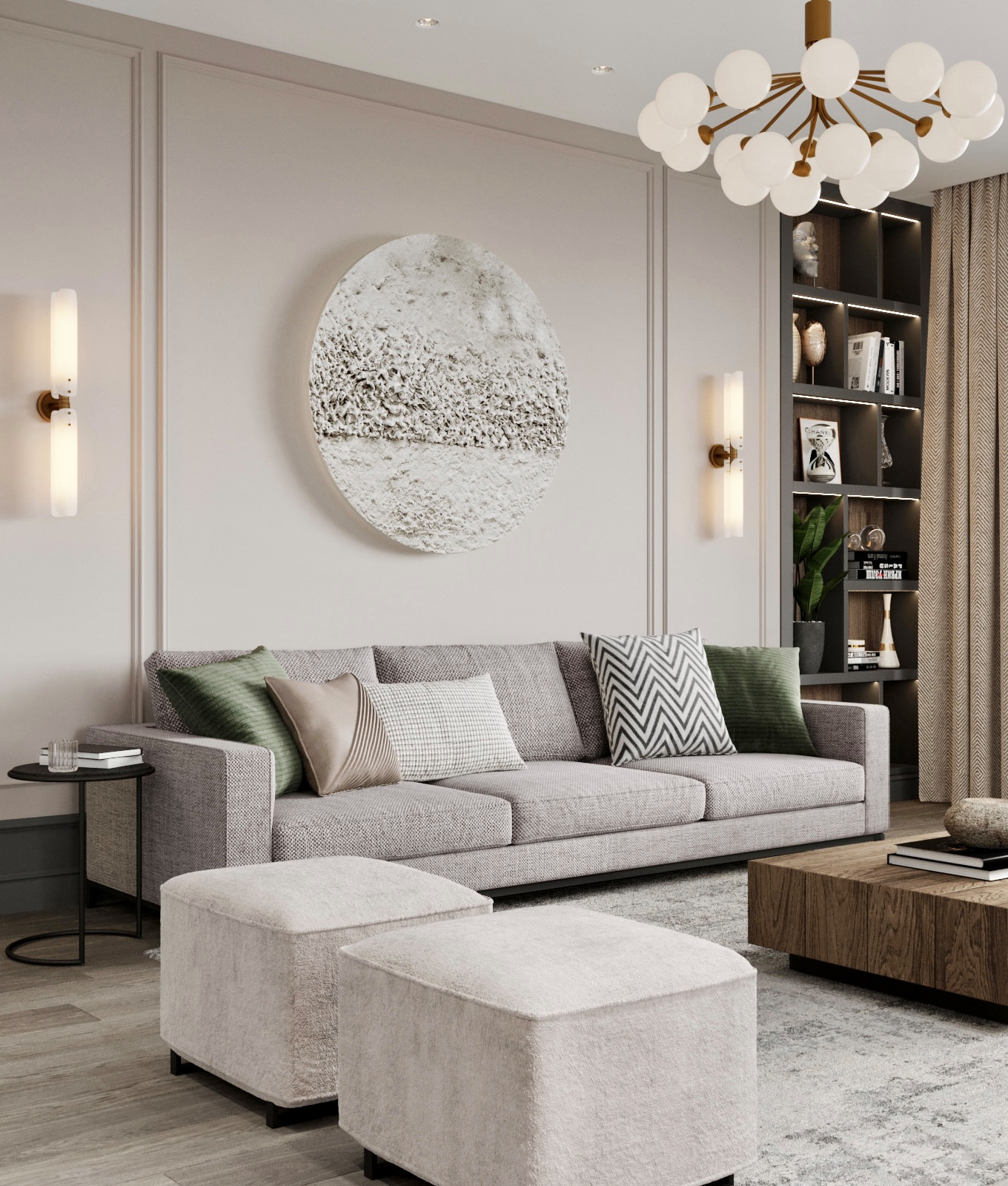 Элегантный интерьер в серо-зеленых оттенках