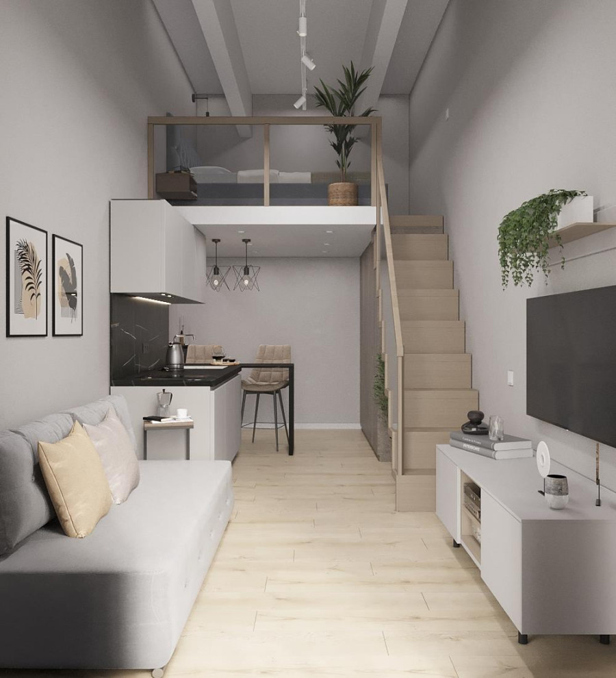 Обложка проекта: Студия с антресолью в скандинавском стиле