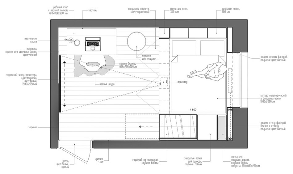 Детская недели: Необычная спальня в «кубе» для девочки-подростка