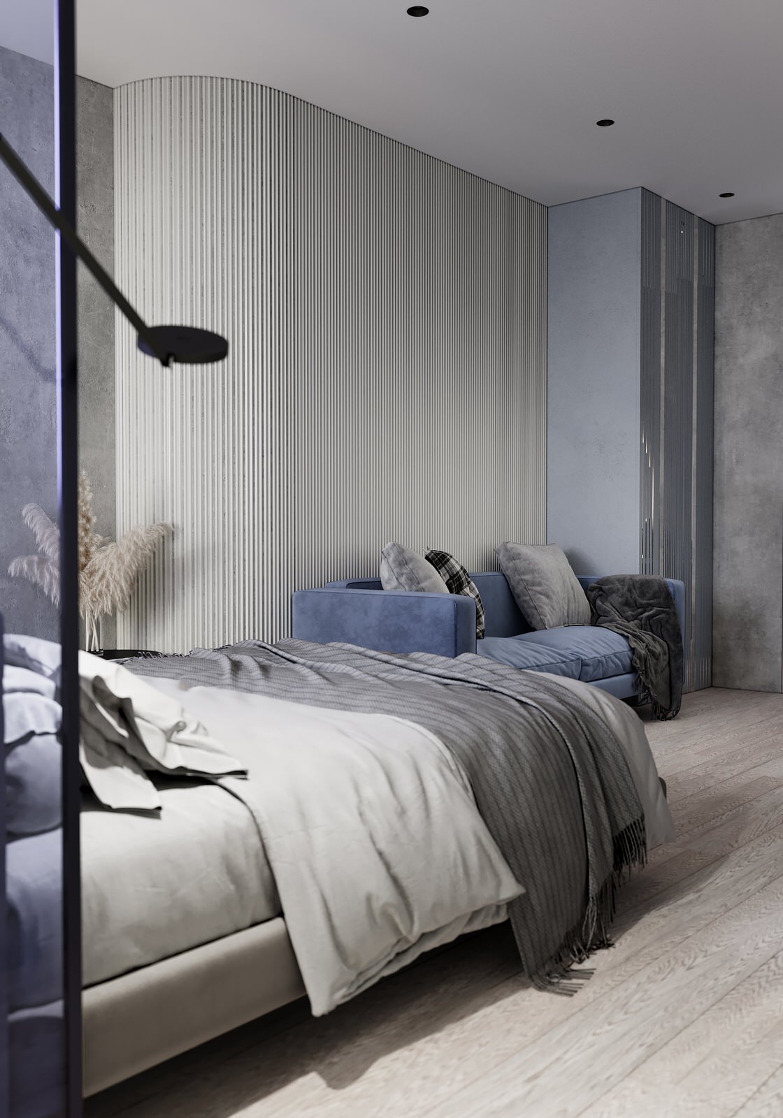 Спальня в современном стиле и темных тонах