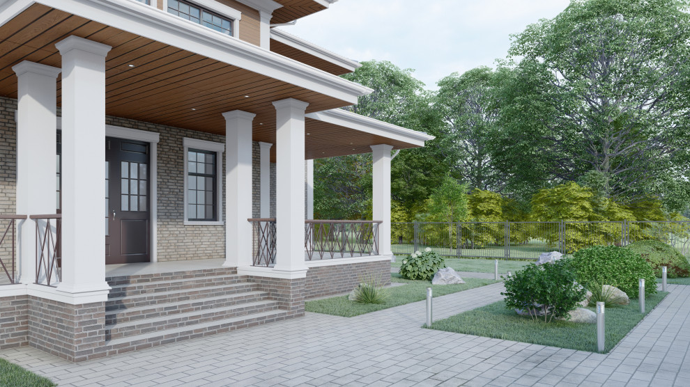 Дизайн фасадов загородного дома в Миллениум Парке в стиле Райта