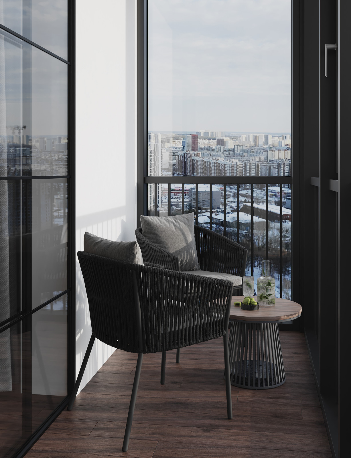 Однокомнатная квартира в стиле минимализма с элементами Азии и киберпанк