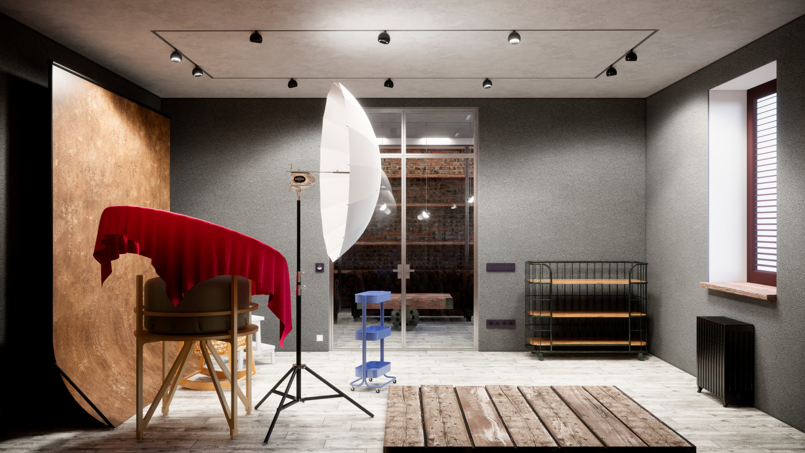Квартира в Москве в стиле лофт, помещение фотостудии. 2020 г.