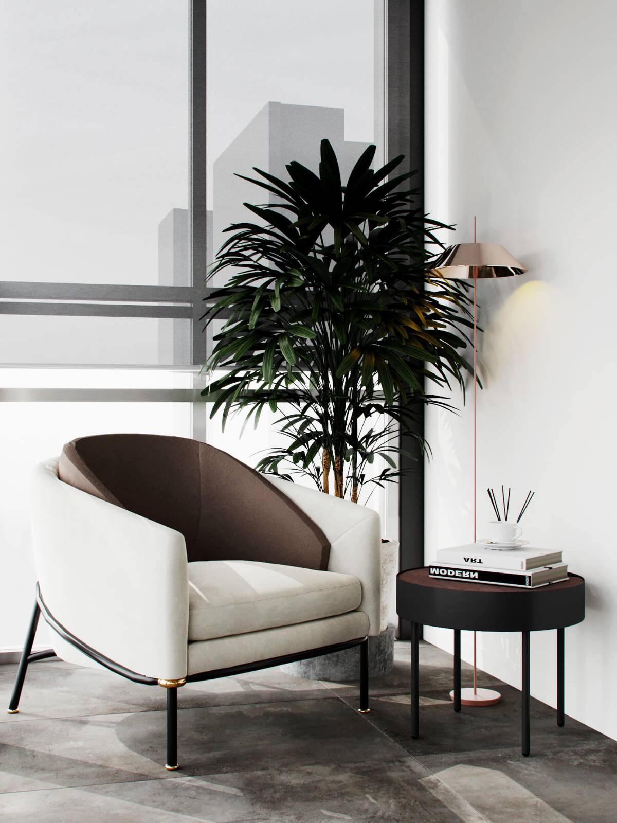 Cовременная квартира, дизайн интерьера в светло-темных тонах в ЖК "Георг Ландрин