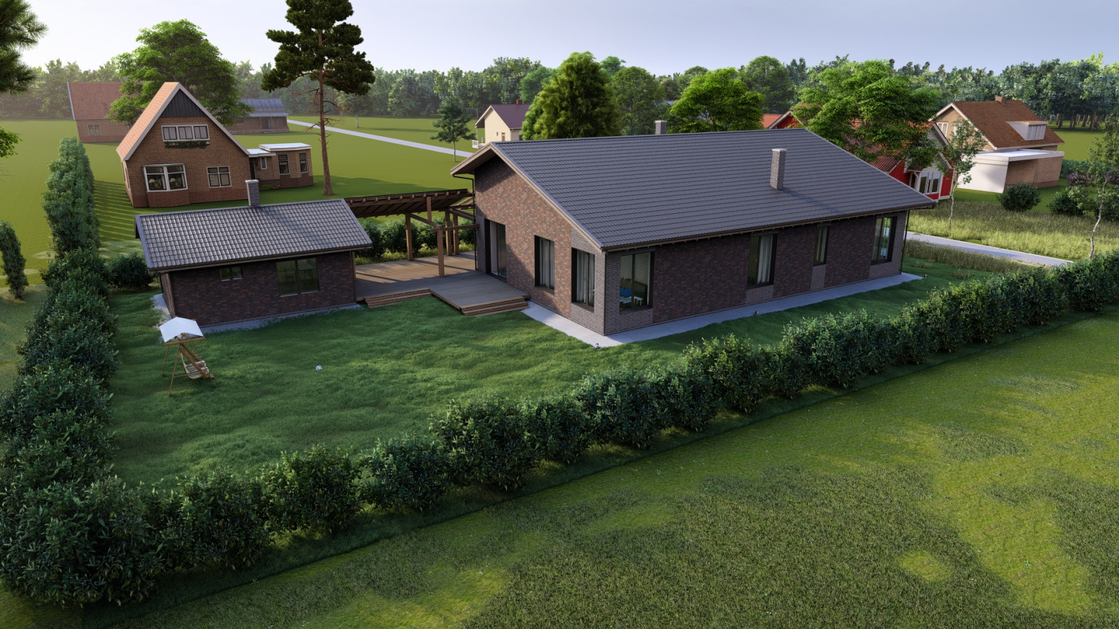 Одноэтажный дом из кирпича