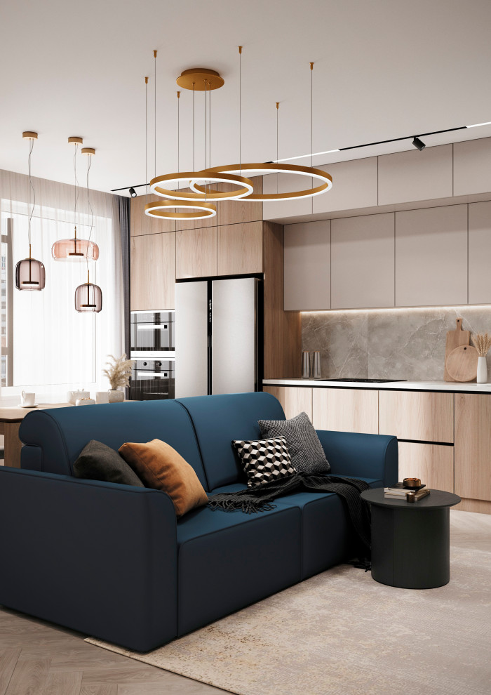 Зон отдыха напротив ТВ зоны в кухне-гостиной