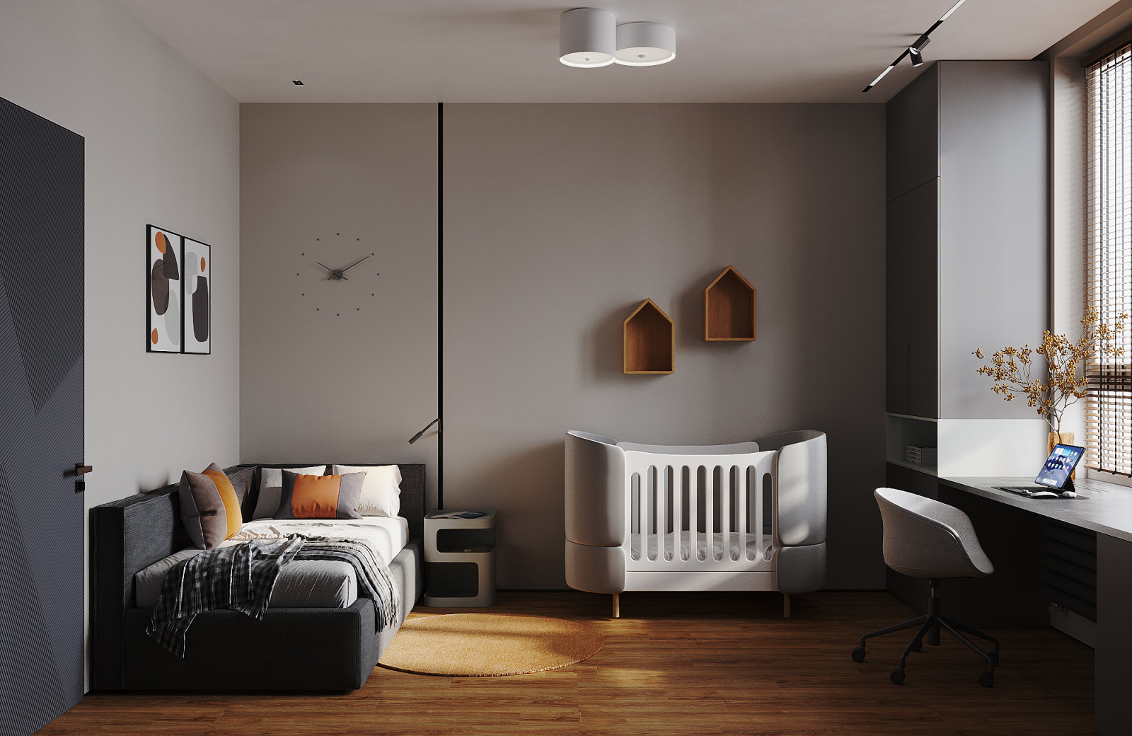 Минималистичная квартира в темных тонах.