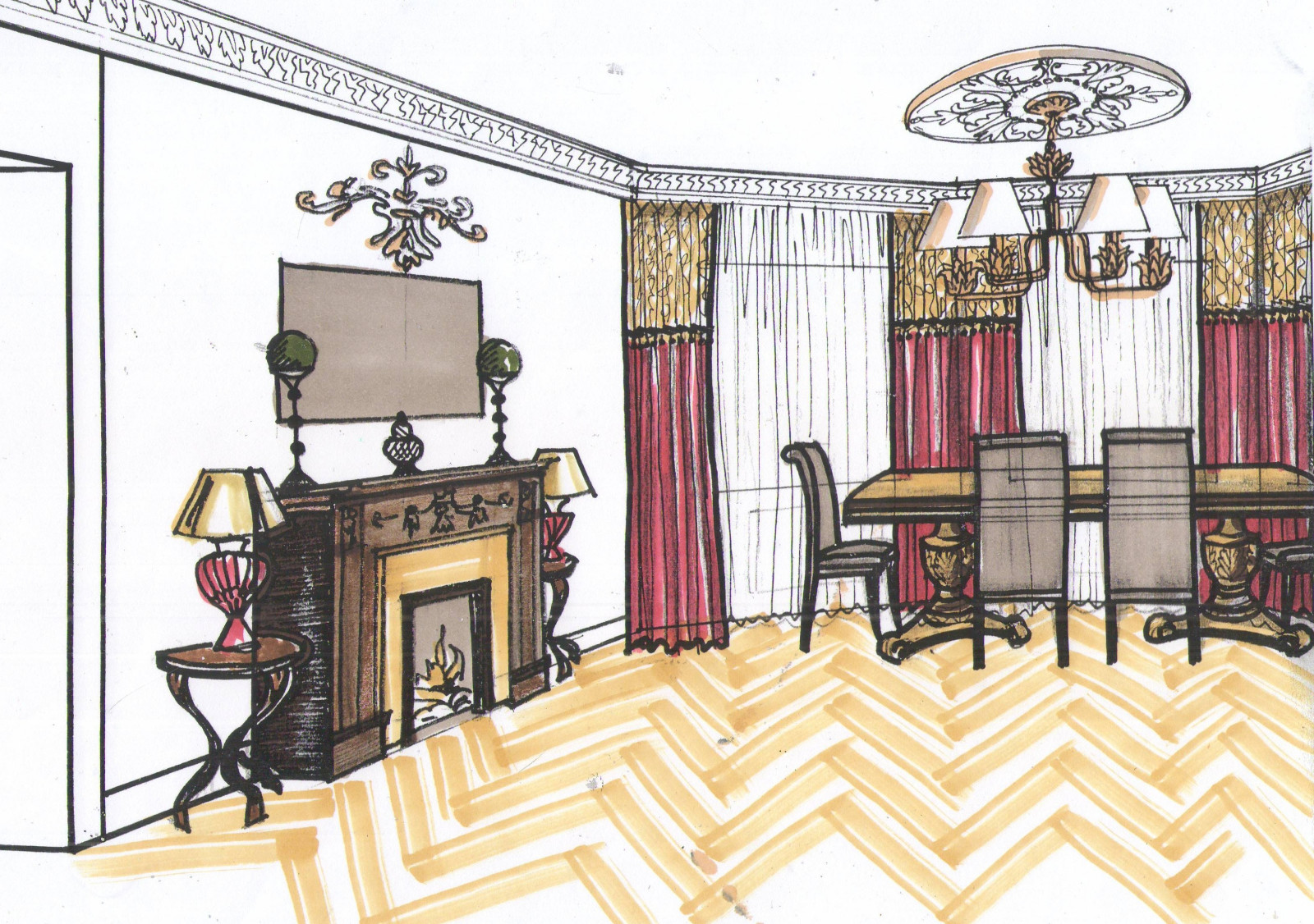 Эскиз гостиной в проекте "Сады Мавритании"