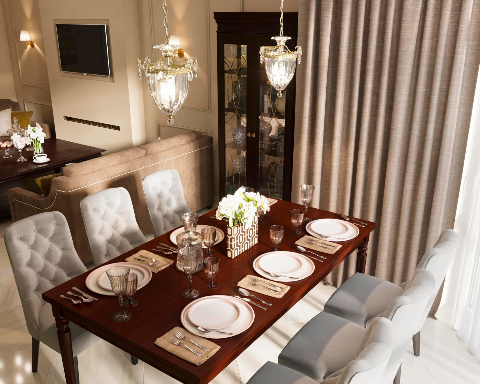 Кухня-гостиная в проекте квартиры 120 кв.м в ЖК Мосфильмовский