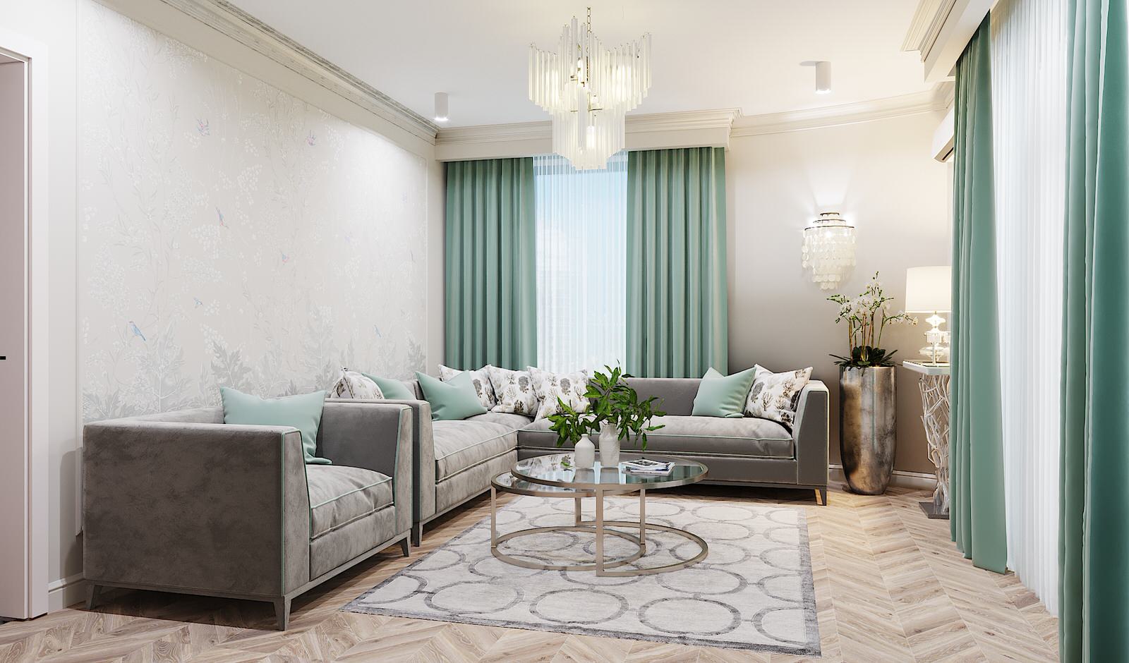 Дизайн-проект 2-х комнатной квартиры 55 м кв, в неоклассическом стиле