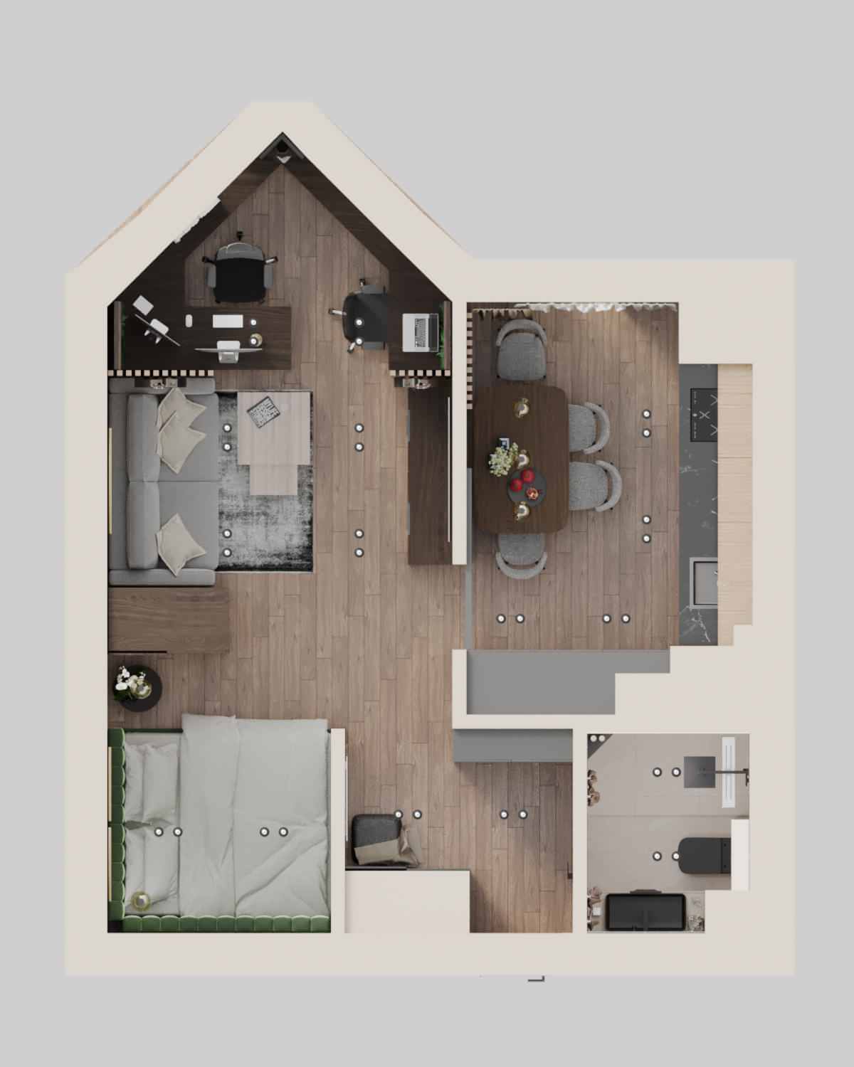 Обложка проекта: Однокомнатная квартира со сложной планировкой