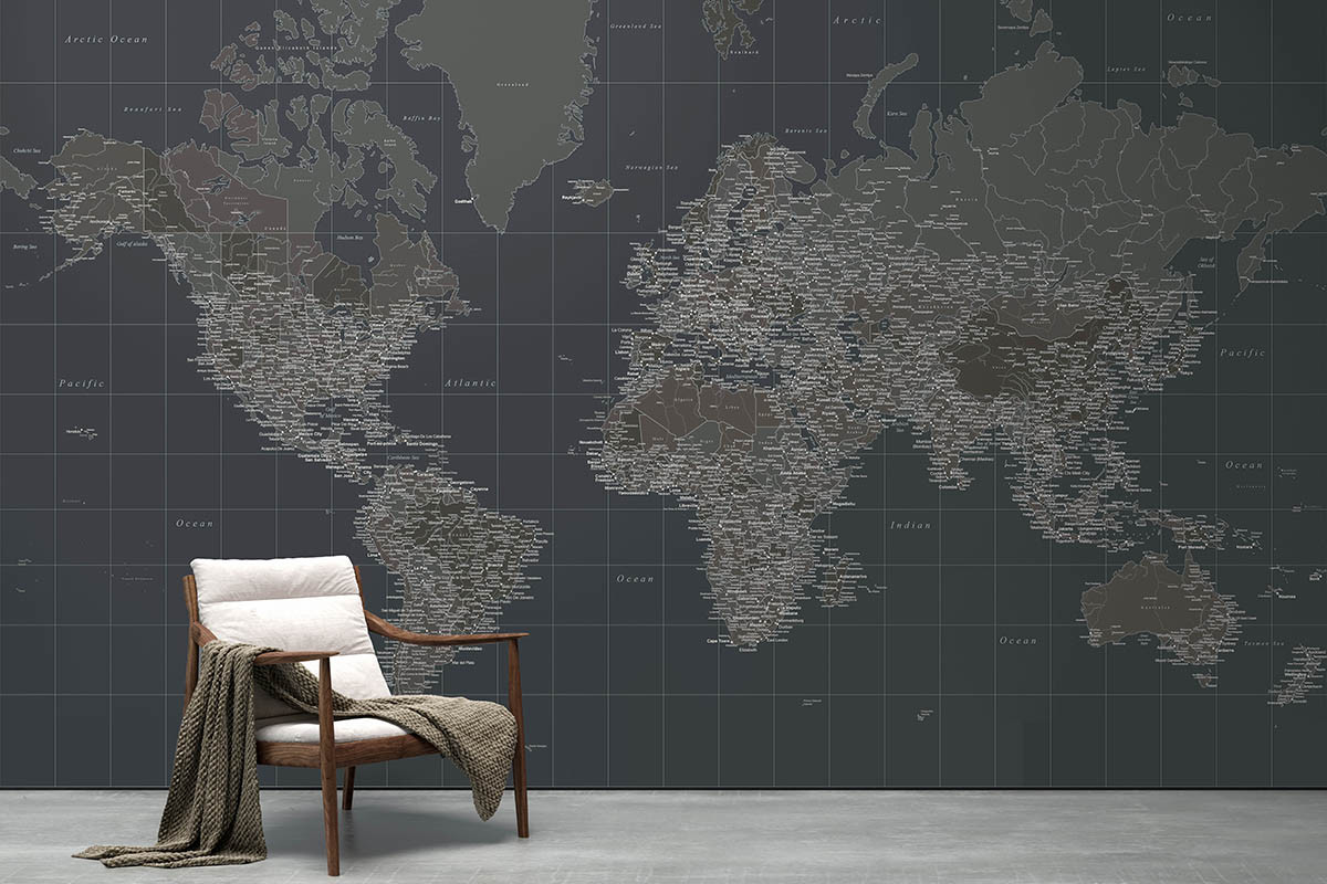 Фотообои Карта мира на английском темная