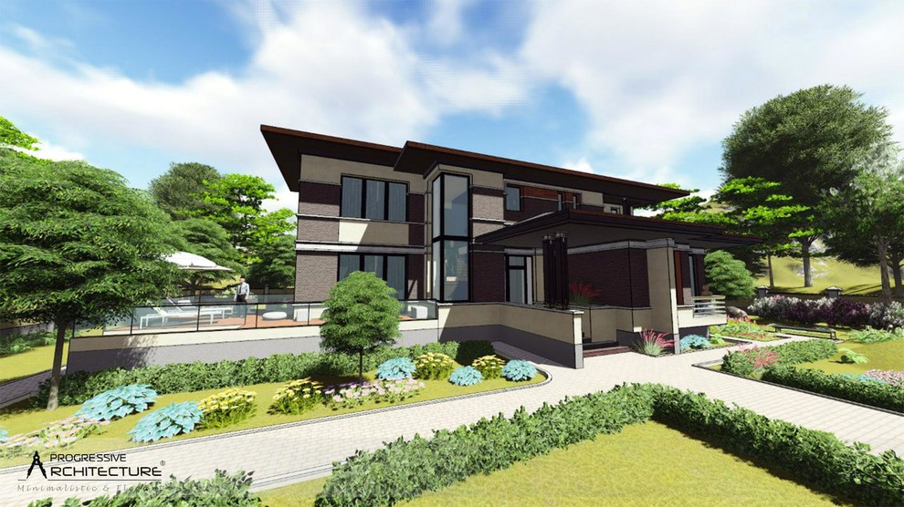 Кирпичный коттедж в стиле современного конструктивизма