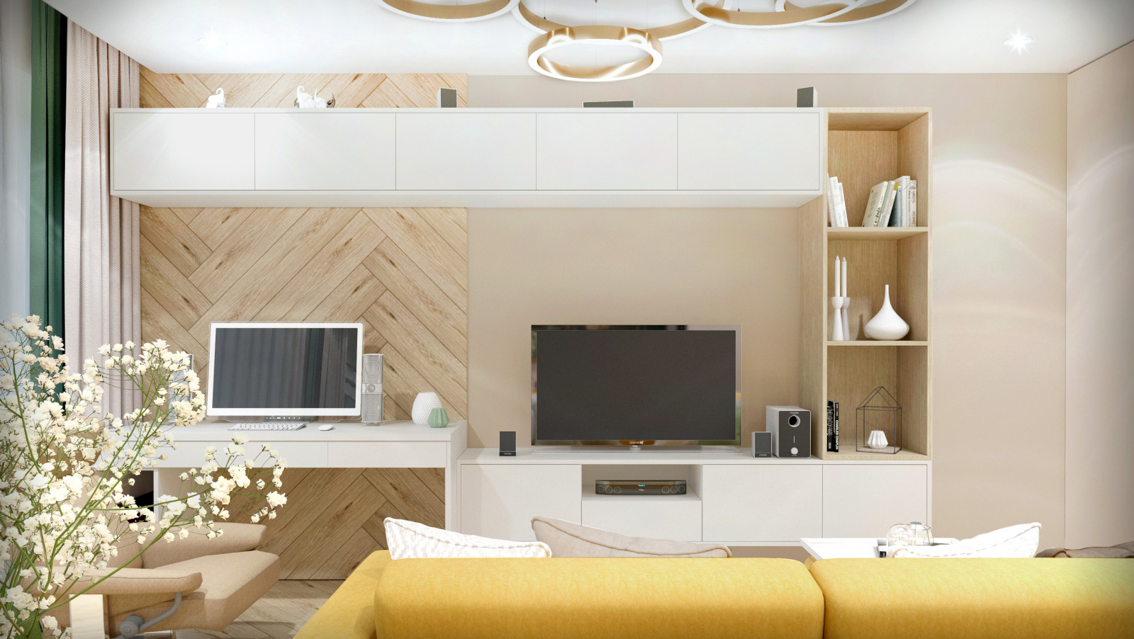 Стильные кухня и гостиная