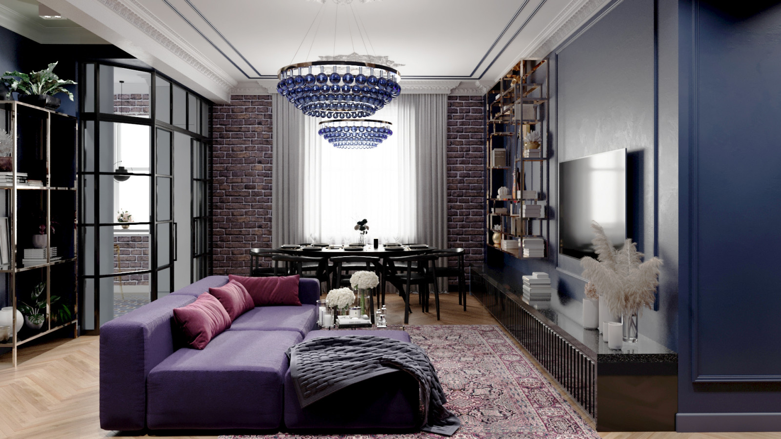 Гостиная в темных тонах