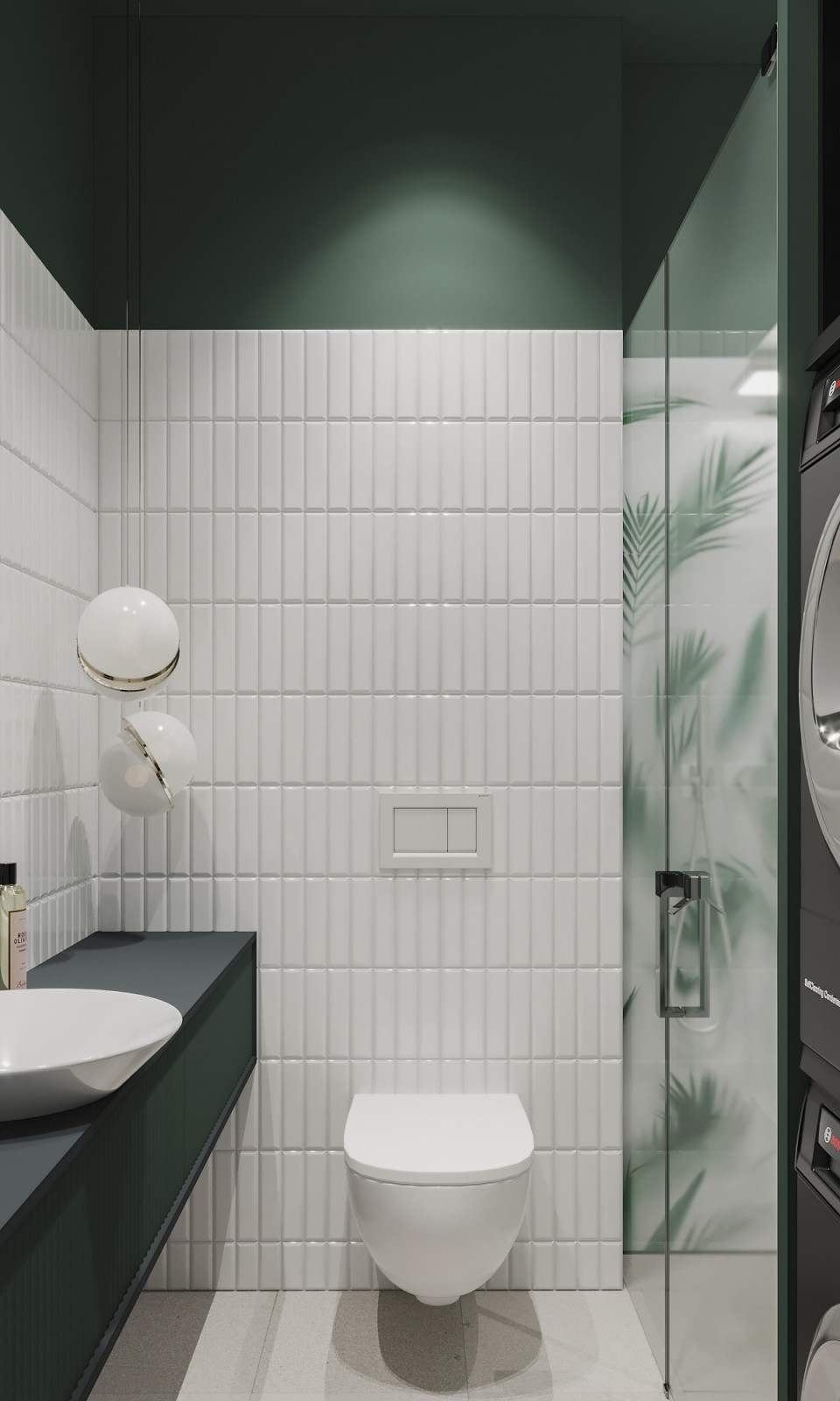 Современный санузел с тропическими мотивами