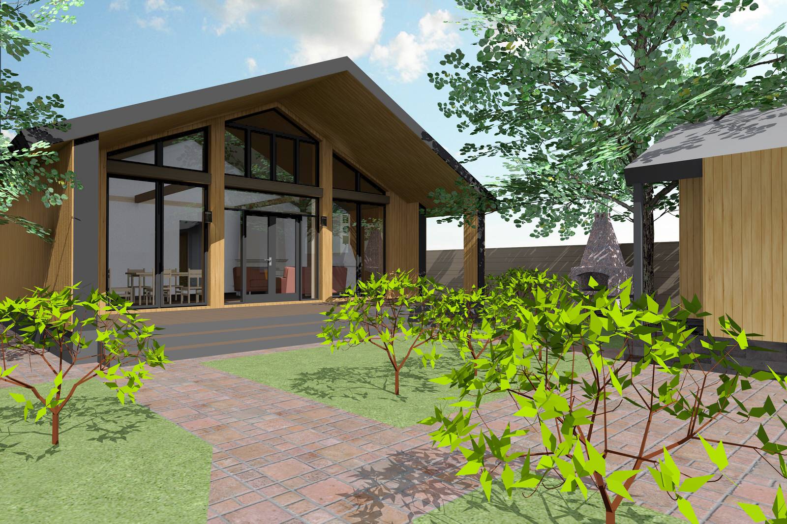 Проект одноэтажного дома с панорамным остеклением