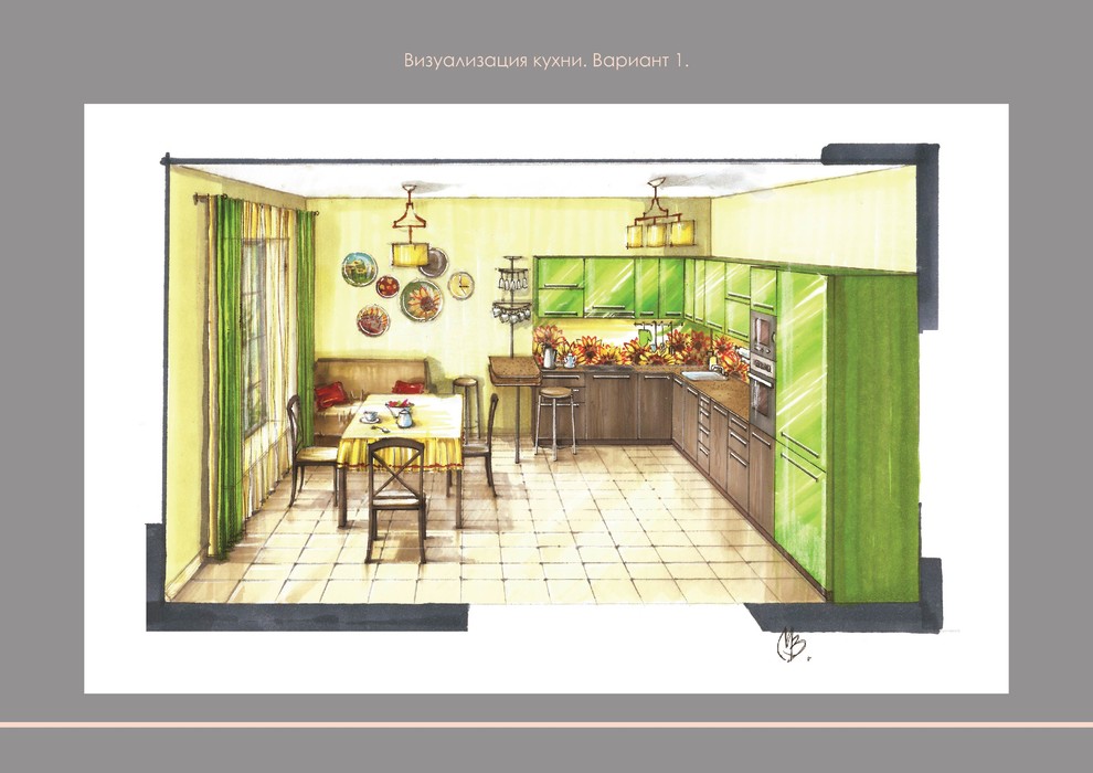 Визуализация и наброски интерьера загородного дома