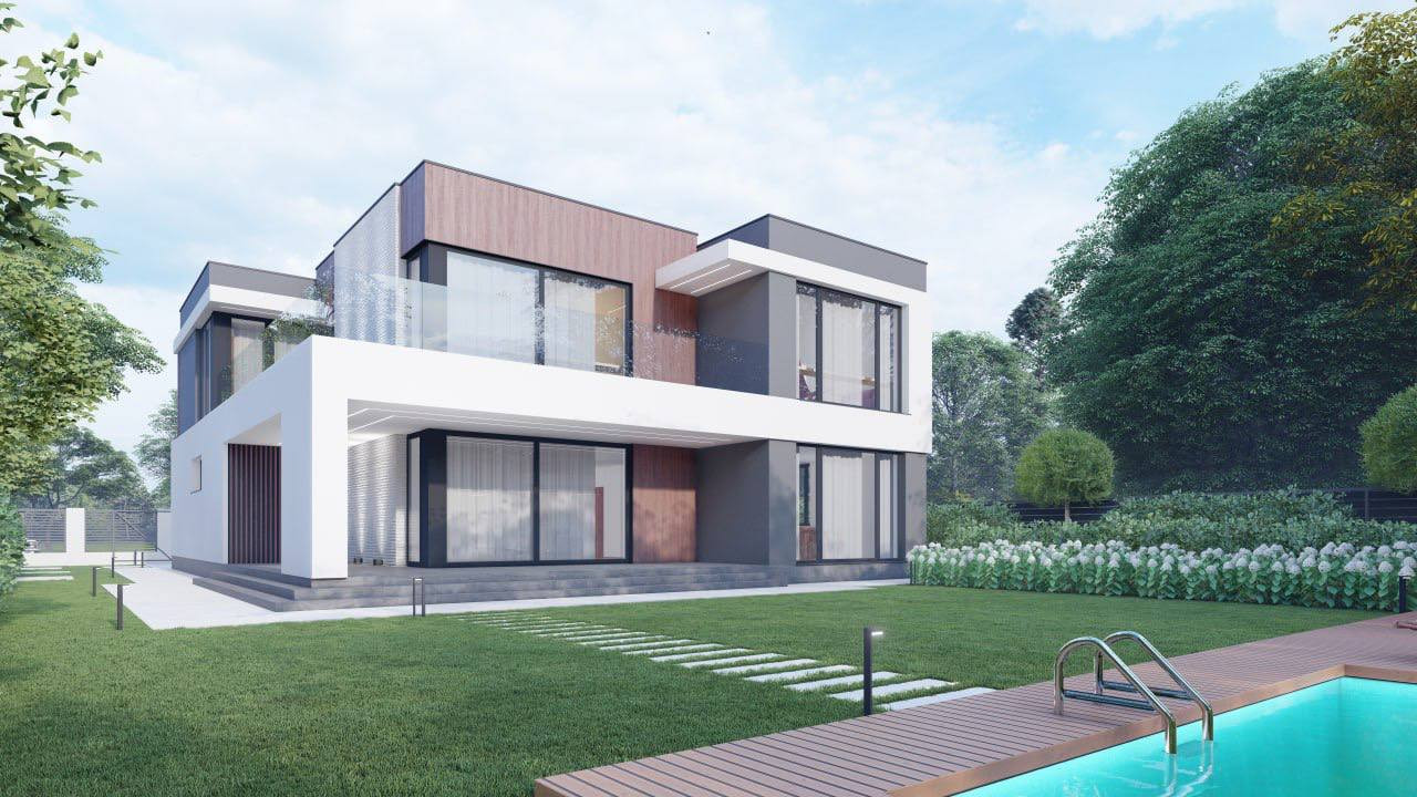 Проект современного дома и участка