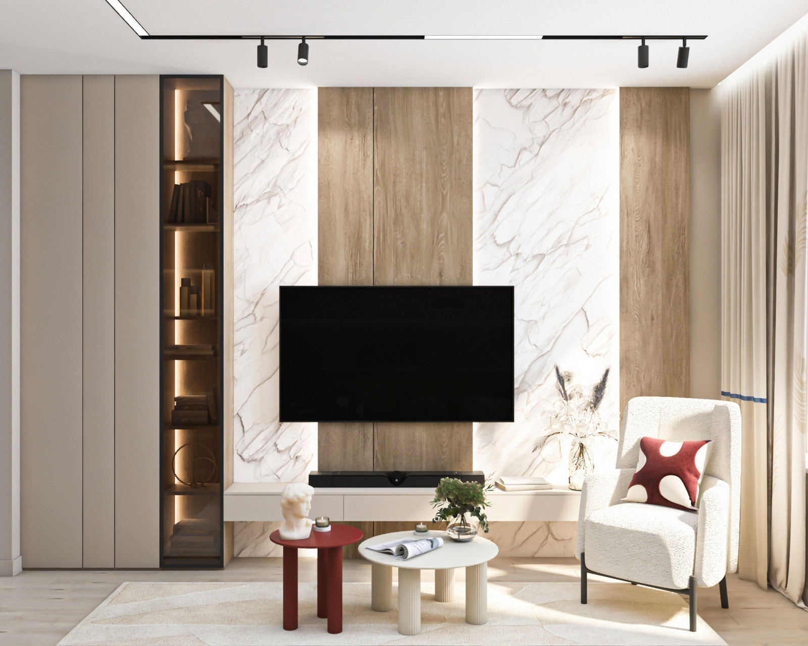 Дизайн двухкомнатной квартиры 65кв.м в центе города для молодой девушки.