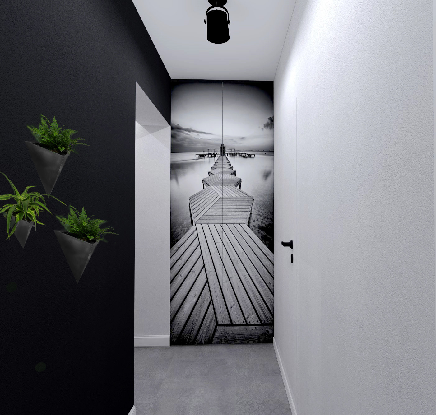 Легкий ллшкаф в нише с фотопечатью на дверях, расширяющее пространство