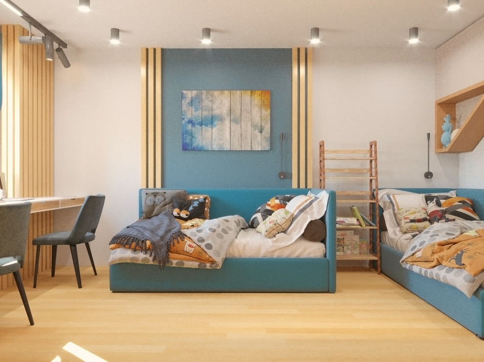 Детская комната для 2-х девочек в голубых тонах