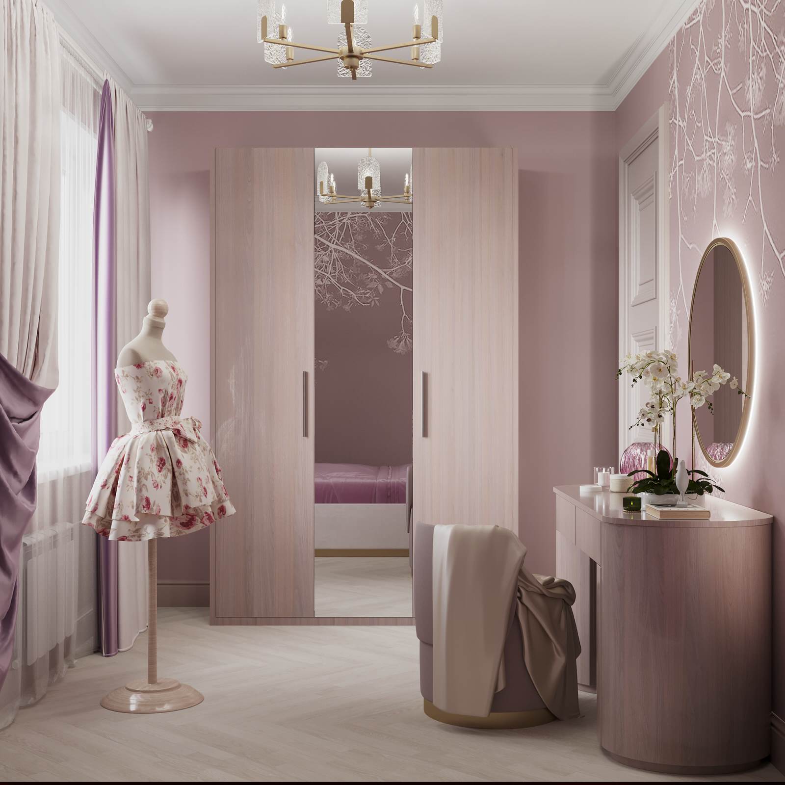 Нежно-розовая спальня для юной девушки