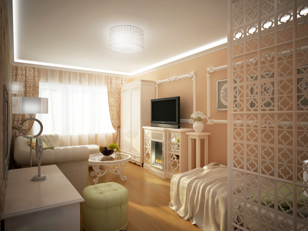 Обложка проекта: Комната хозяйки (будуарная) с персиковым оттенком, площадь -16м2