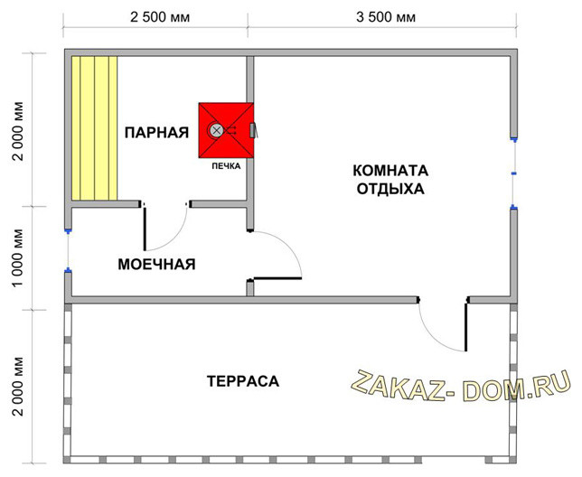 Баня из профилированного бруса (5х6 м) - Проект № Б-22