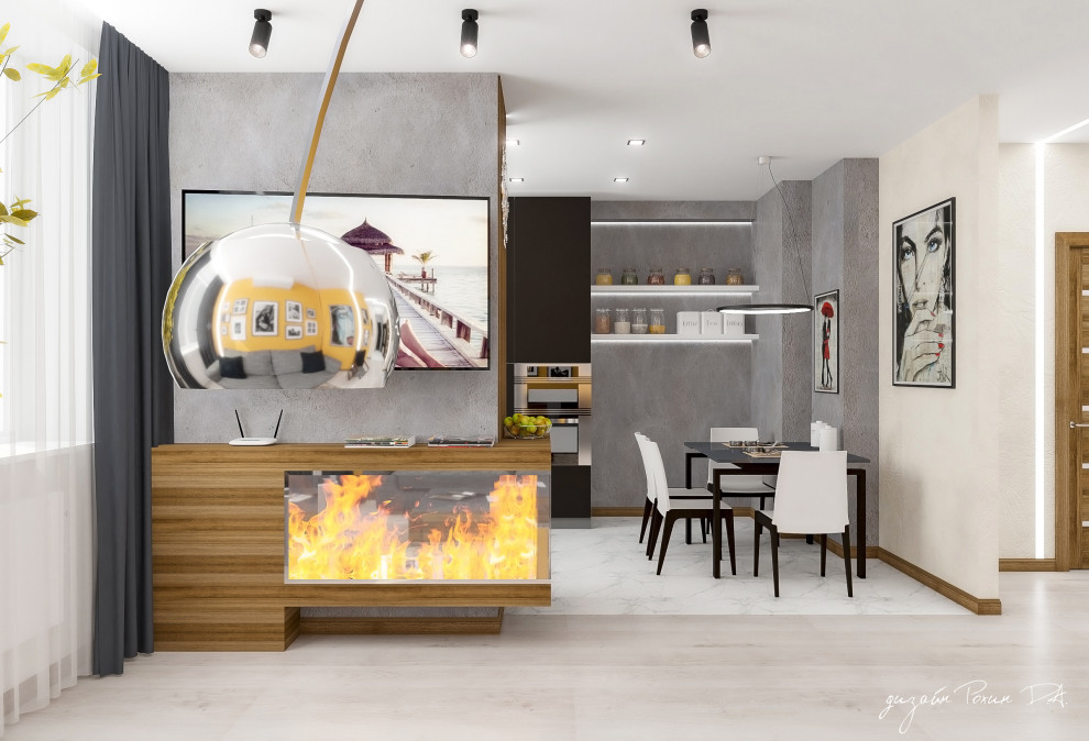 Дизайн-проект гостиной-кухни кухни в 3-х комнатной квартире