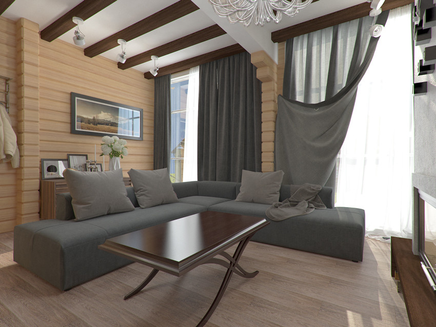 Необычное сочетание Хай-Тека и дерева в двухэтажном деревянном коттедже