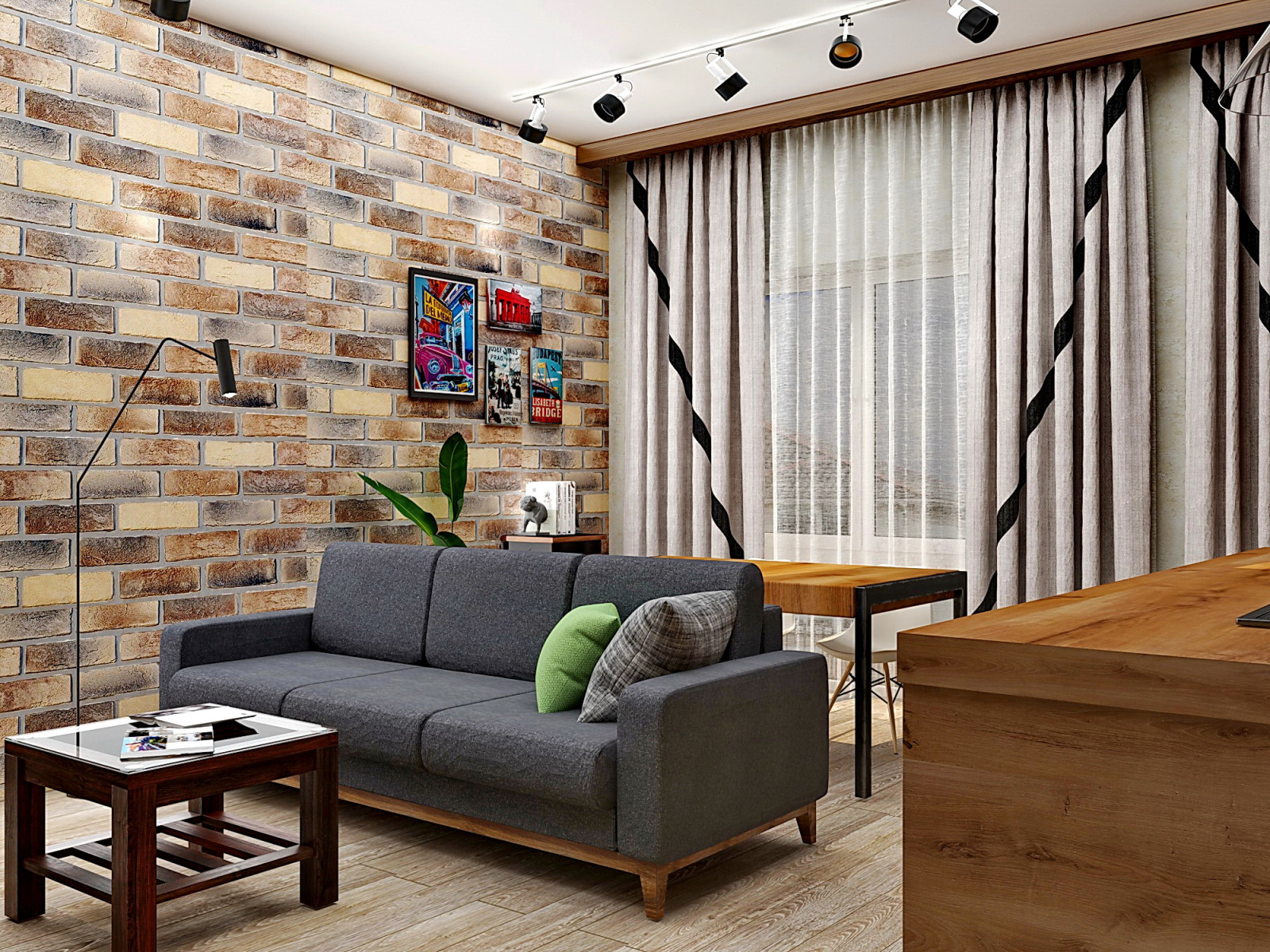 Кухня-гостиная в стиле лофт.