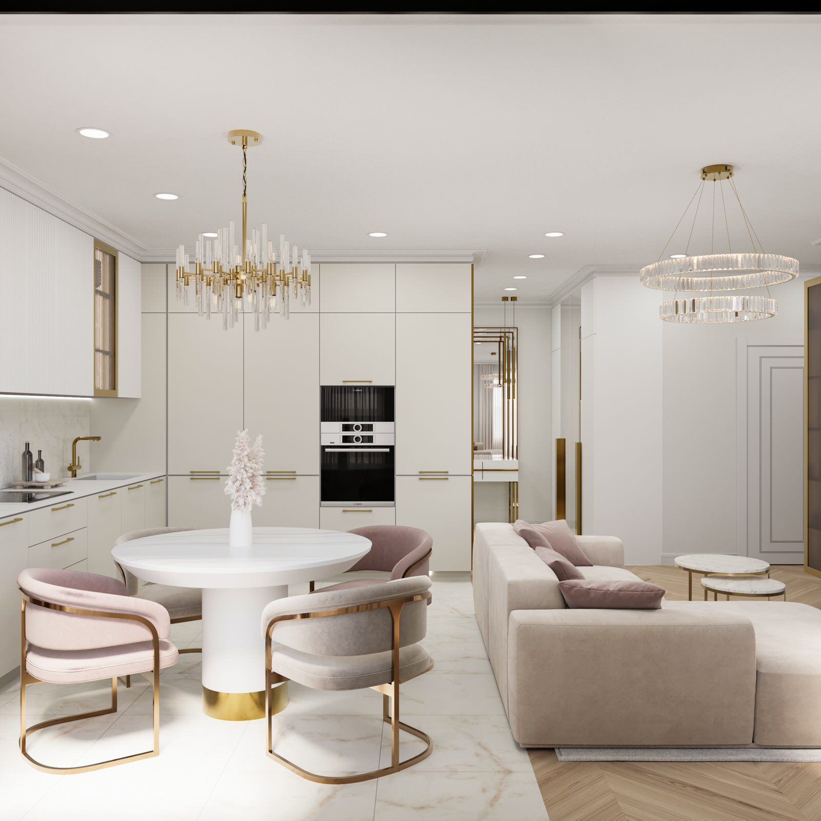 Проект квартиры в 99,2 м2 в неоклассике для молодой пары