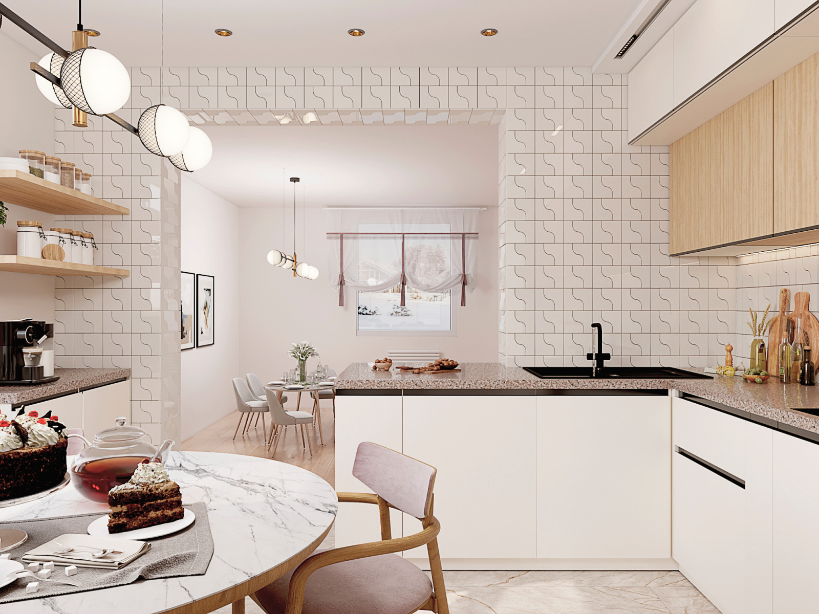 Кухня - гостиная с воздушной лестницей