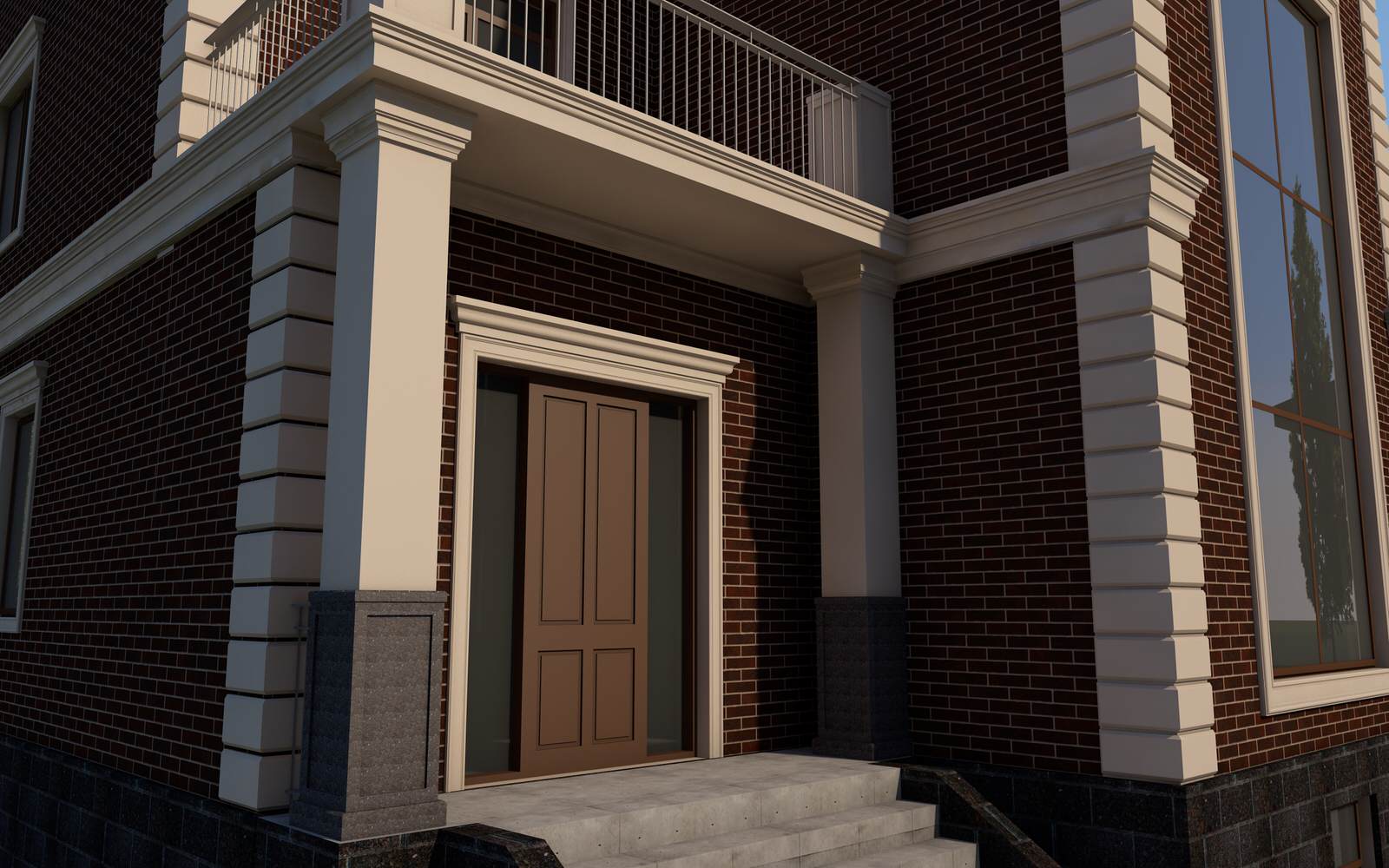 Фасады загородного дома и гаража в коттеджном поселке