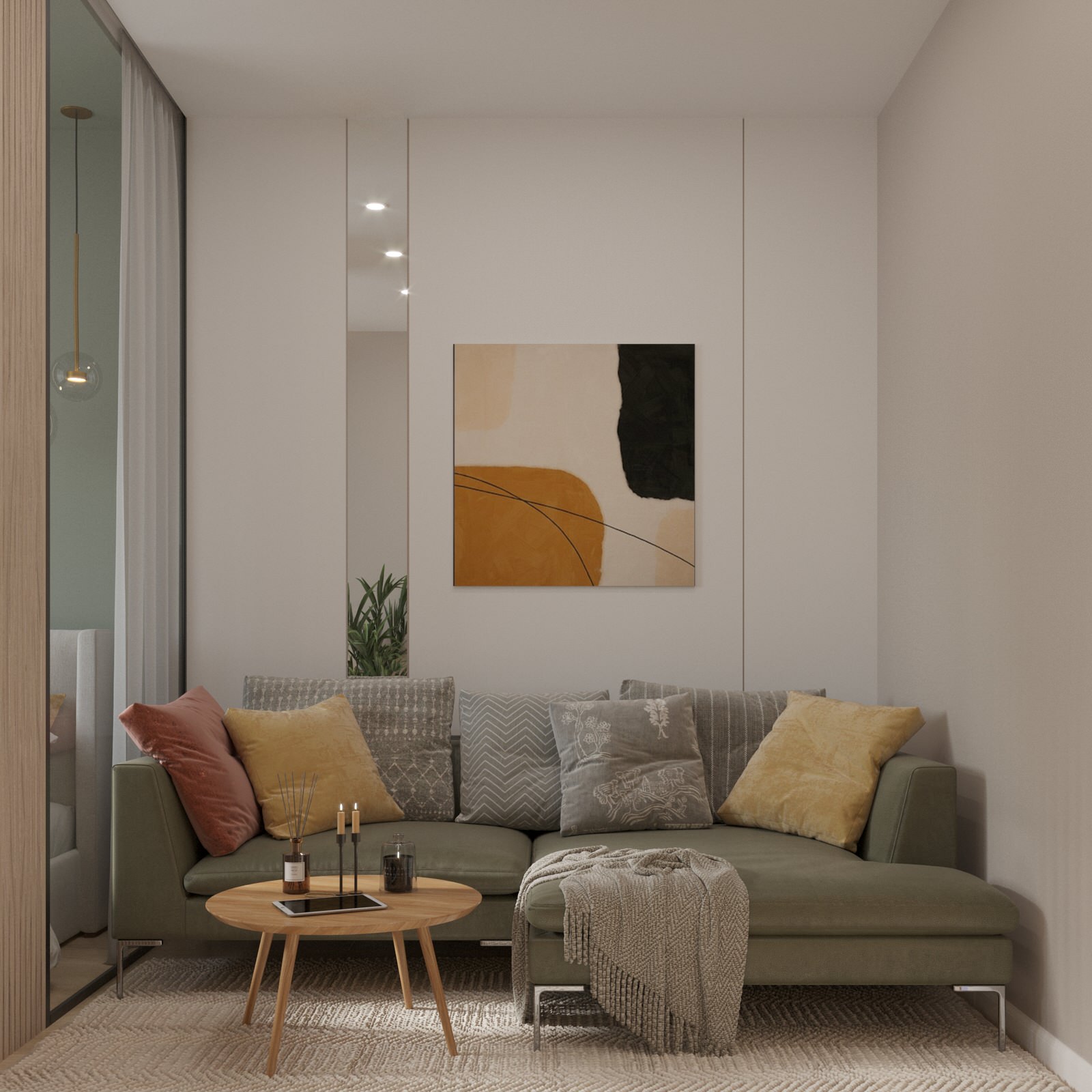 Спальня-гостиная из проекта квартиры для молодой пары