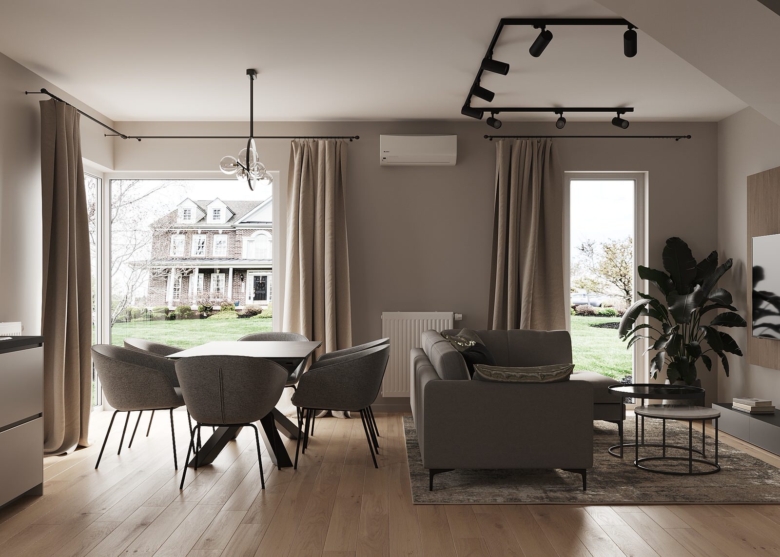 Кухня-гостиная в доме для семьи из 4 человек