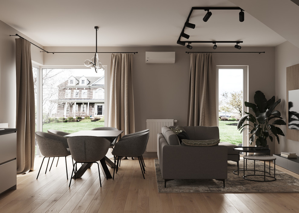 Кухня-гостиная в доме для семьи из 4 человек