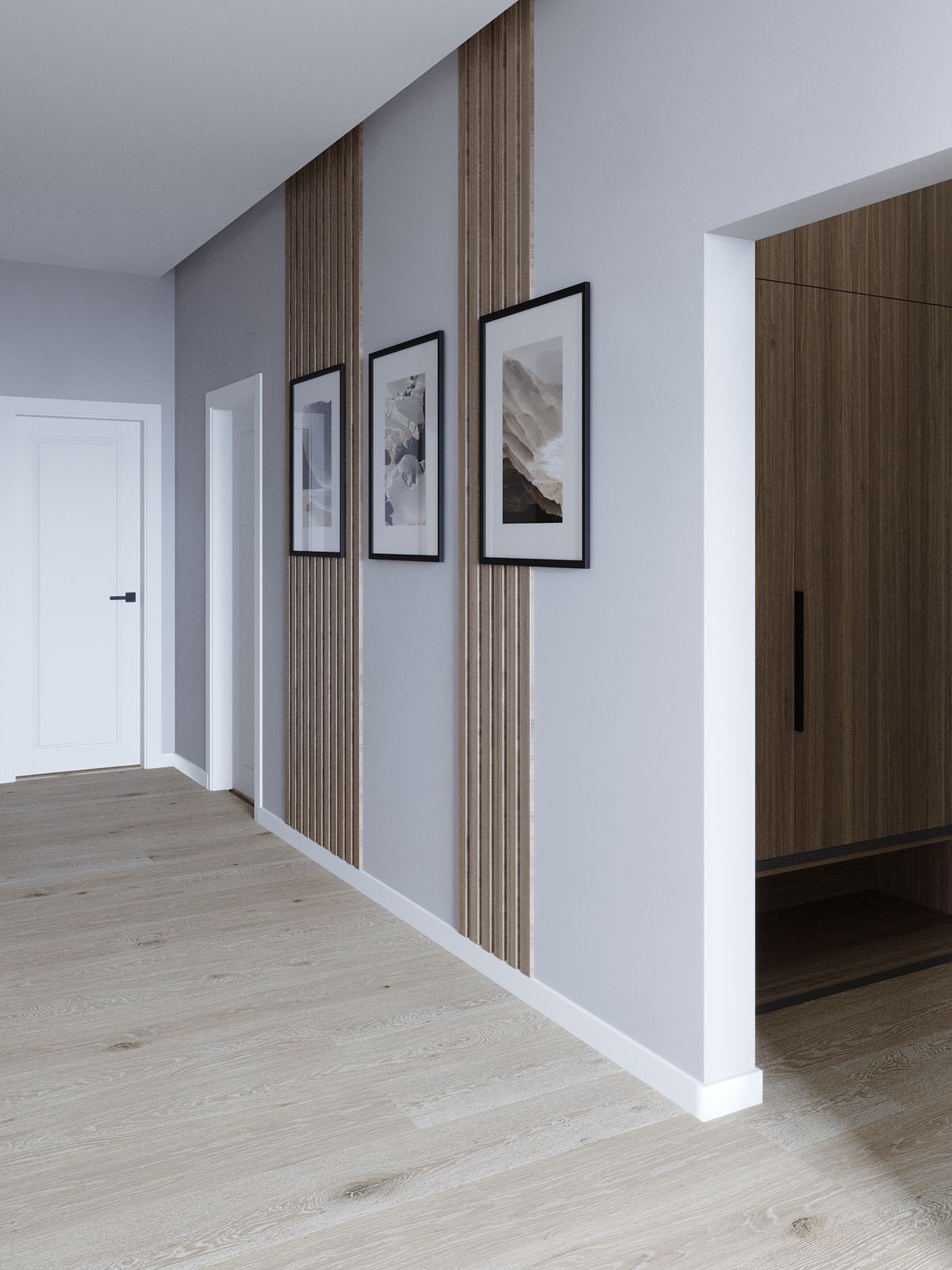 Современный интерьер дома с акцентами лестного цвета