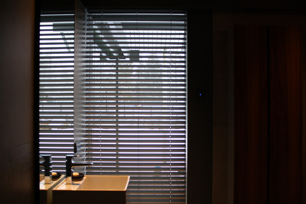 Решение по шторам для стеклянных стен дома Фахверк.