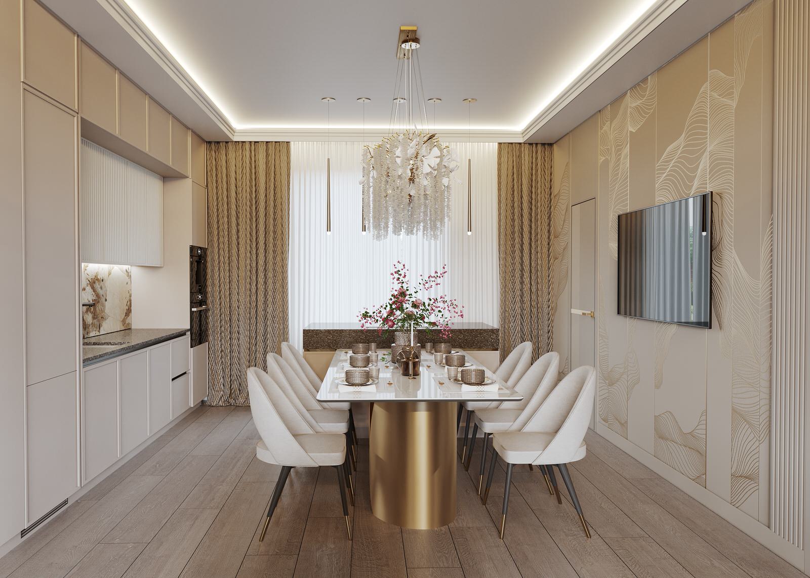 Кухня-гостиная 42 кв.м. в загородном доме