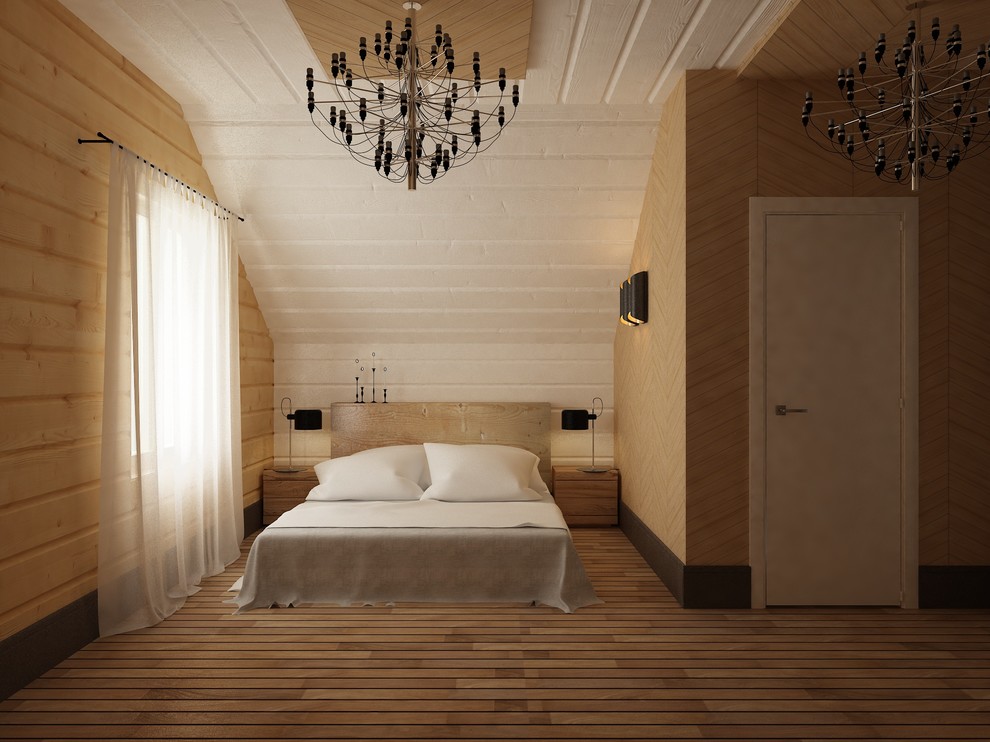 Интерьер загородного дома из оцилиндрованного бруса.